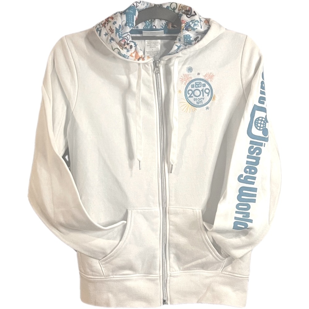Disney WDW Parks, 2019 white blue hoodie, size small (S)